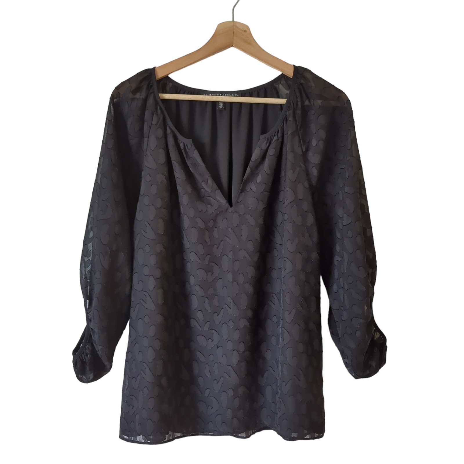 White House Black Market Whbm Black Cheetah Peasant Blouse Womens Top Career S